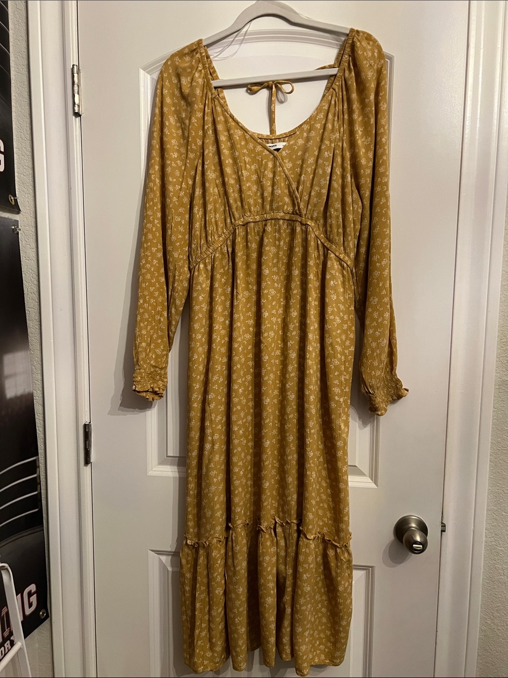 Sonoma Mustard Floral Maxi Dress with Tie-Back